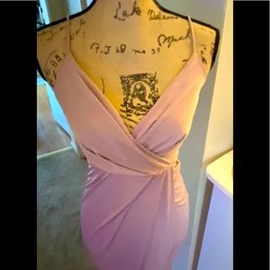 Silky Rose Petal Pink Slip Dress. Crossover Front. Body-con Flirty Dress.
